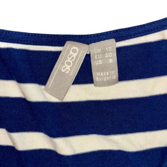 ASOS WOMENS BLUE/ WHITE STRIPED WRAP DETAILED FRONT TOP SIZE 8 - Picture 4 of 4